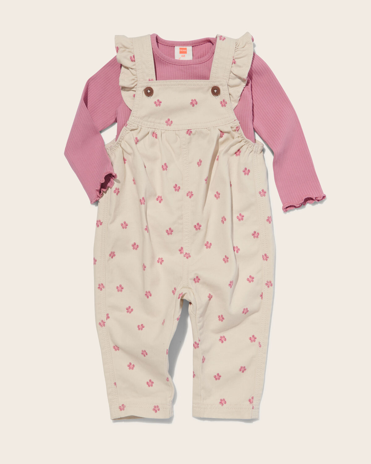 Baby Overall Blumen und Shirt rosa - 200185 - HEMA